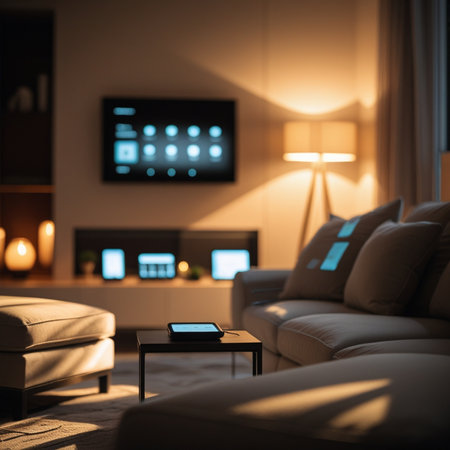 Interior of a modern living room with sofa, coffee table and TVの素材