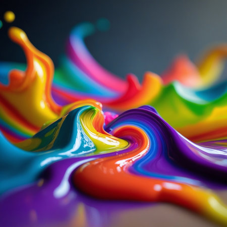 abstract background of multicolored paint splashes on dark backgroundの素材