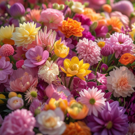 Colorful artificial flowers in the market, Thailand. Selective focus.の素材