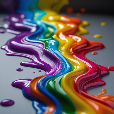 colorful paint drips on a black background, close-upの素材