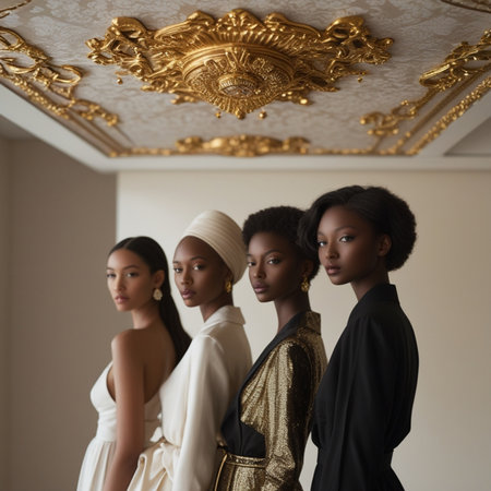 Fashionable african american women posing in a luxurious interiorの素材