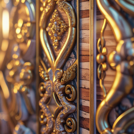 Detail of a wooden door of a temple in Thailand, close upの素材