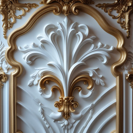 Luxury decorative elements on the walls of the house. 3D illustration.の素材