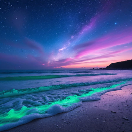 Beautiful aurora borealis on the beach. Northern lights.の素材