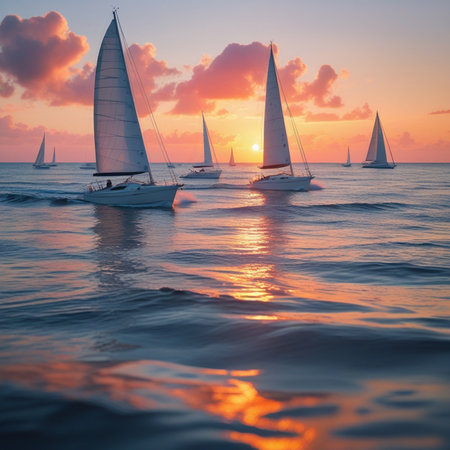 Sailing boats on the sea at sunset. Sailing regatta.の素材
