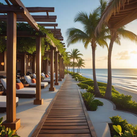 Beautiful tropical Maldives resort hotel and island with beach and seaの素材