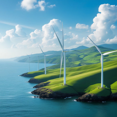 wind turbines on green hills in Tuscany, Italy, Europeの素材