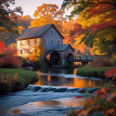 The Mill of Grist Mill in Autumn, Ontario, Canada.の素材