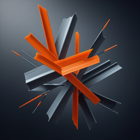 3d illustration of abstract geometric shapes in black and orange colors.の素材