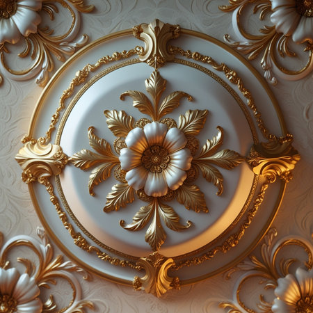 Ornate floral pattern on the wall in the style of Baroque.の素材