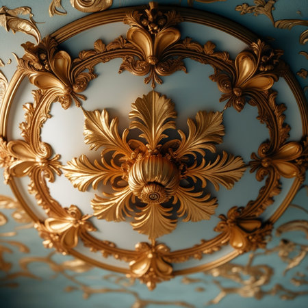 Luxury decorative elements on the ceiling of an old house.の素材