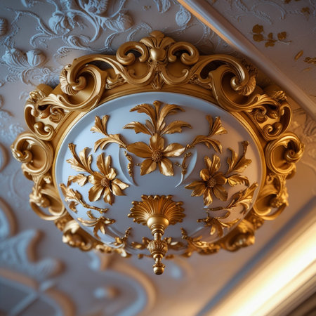 Luxury interior design of the room. Ceiling decorated with gold elements.の素材
