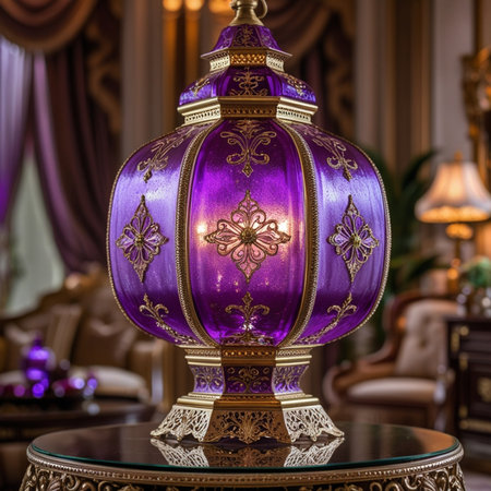 Vintage purple lamp on the table in the interior of the roomの素材