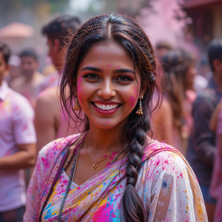 Portrait of a young Hindu woman at the Pashupatinath temple in the morningの素材