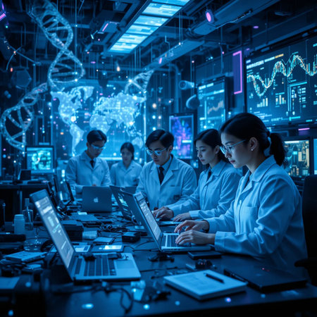 scientists working on computers in the laboratory, science research and development conceptの素材