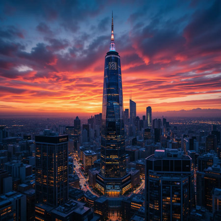 New York City skyscrapers at sunset, United States of Americaの素材