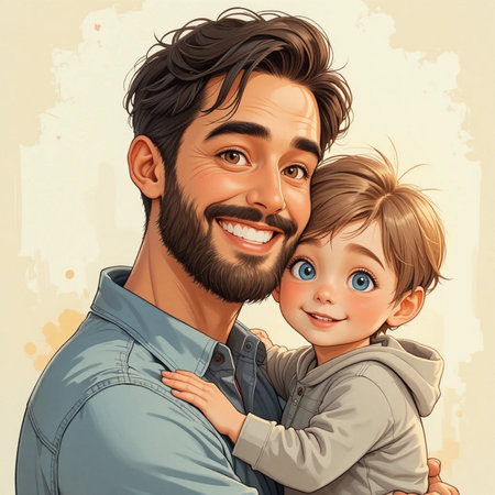Portrait of a happy father with his son. Vector illustration.の素材