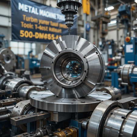 CNC milling machine cutting metal parts. Metalworking industry.の素材