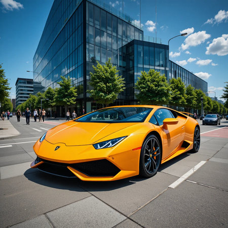 Lamborghini Huracan in Frankfurt, Germany. Lamborghini Huracan is a luxury sports car manufactured by Lamborghini.の素材