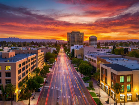 Sunset view of downtown Los Angeles, California, United States.の素材