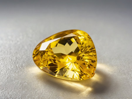 Yellow sapphire on a white background, close-up.の素材