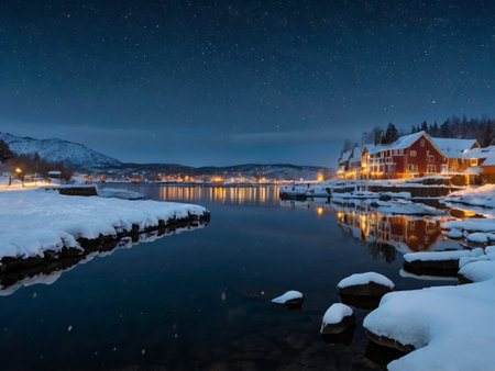 Beautiful winter night on the Lofoten islands, Norwayの素材