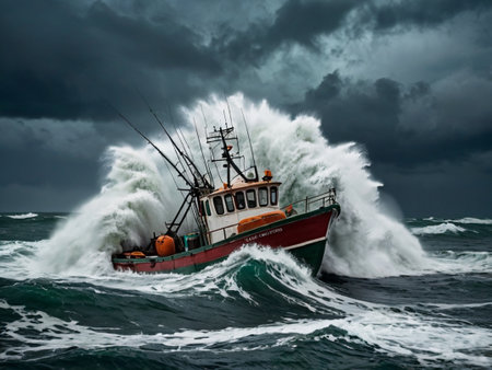 Fishing trawler in stormy weather, north of Portugalの素材