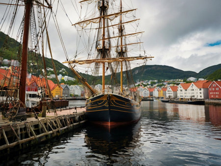 ship in the harbor of Bergen, Norway, Scandinavia.の素材