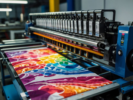 Production line of the fabric factory. Textile industry. industrial backgroundの素材