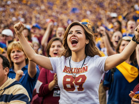 The football fans are cheering for their favorite team before the gameの素材
