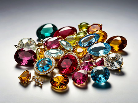 Colorful gems on a white background. Jewelry and accessories.の素材