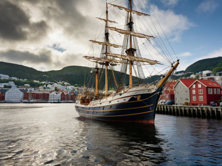 Sailing ship in the port of Reykjavik, Icelandの素材