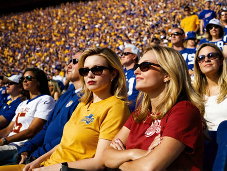American football fans in the stands of a stadium during a game.の素材