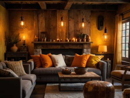 Interior of a rustic living room in a country house.の素材
