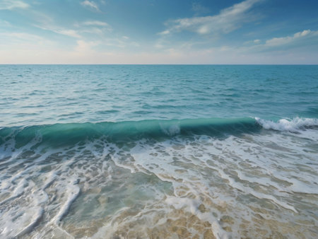 Beautiful seascape with waves and blue sky. Nature backgroundの素材