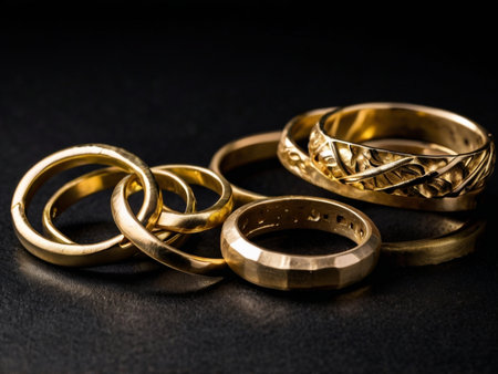 Wedding rings on a black background. Wedding accessories Wedding rings.の素材
