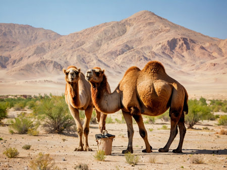 Camels in the desert of Eilat, Israel, Africaの素材