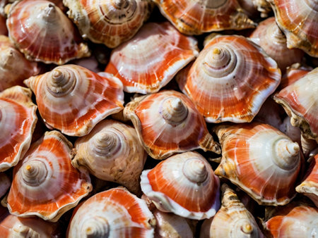 Seashells for sale at a fish market in Venice, Italyの素材