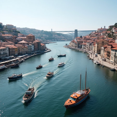 Aerial view of Porto, Portugal in a beautiful summer dayの素材