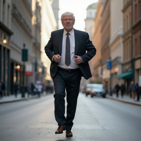 Portrait of a senior businessman walking on the street in the cityの素材