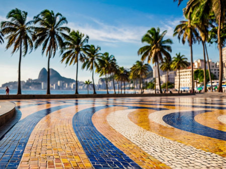 Coconut palm trees and swimming pool in Rio de Janeiro, Brazilの素材
