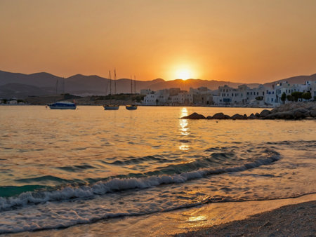 Sunset on the beach of Mykonos, Greece.の素材
