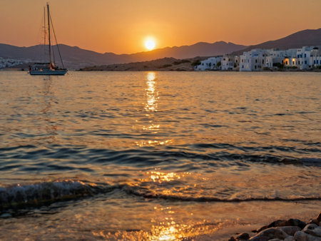 Sunset on the island of Mykonos, Cyclades, Greeceの素材