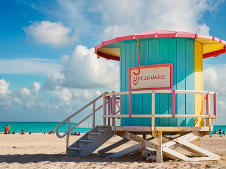 Lifeguard tower on Miami Beach.の素材
