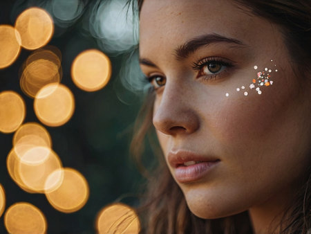 Portrait of a beautiful young woman with bokeh background.の素材