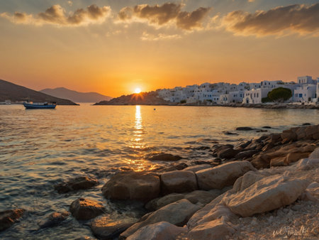 Beautiful sunset on the island of Mykonos, Greeceの素材
