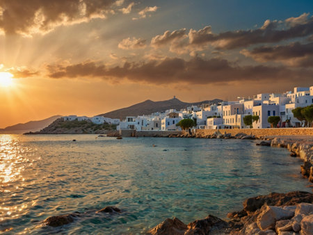 Sunset on the island of Mykonos, Greece.の素材