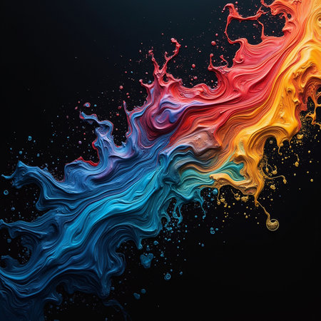 abstract colorful paint splashes on black background. 3d renderingの素材