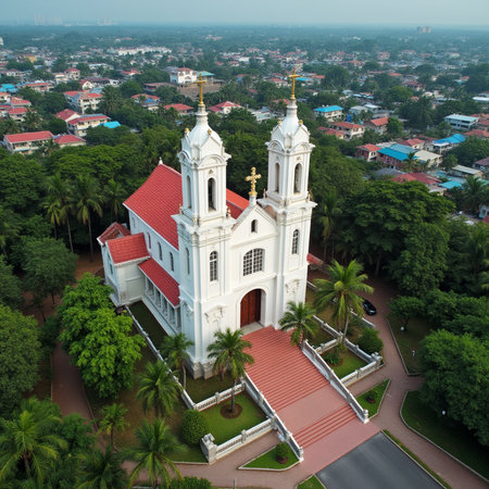 Aerial view of the Church of the Immaculate Conception in Chanthaburi, Thailandの素材