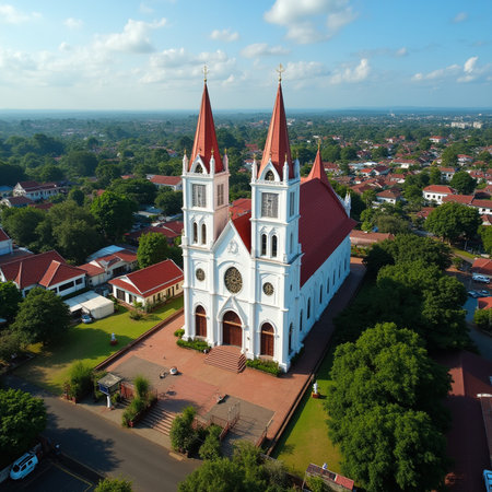 Aerial view of catholic church in Nakhon Ratchasima, Thailandの素材